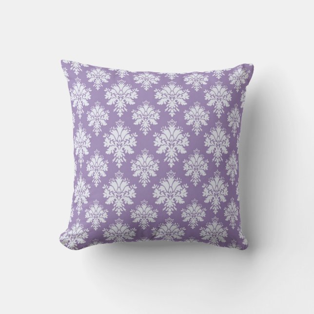 Lavender och Lila Vintage Damask Kudde (Framsida)