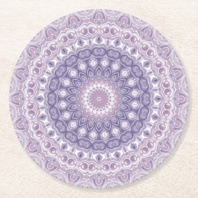 Lavender och Lilac Mandala Mönster Underlägg Papper Rund (Framsidan)