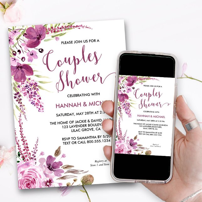 Lavender och Lilacs Blommigt Par Shower Inbjudningar (Lavender and Lilacs Couples Shower invitation)