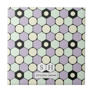 Lavender och Mint Hexagons and Circles Mönster Kakelplatta