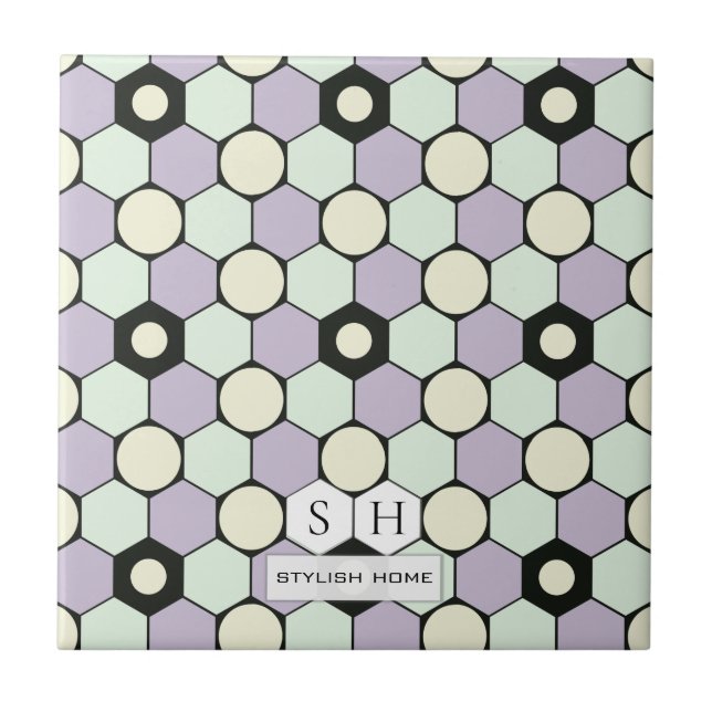Lavender och Mint Hexagons and Circles Mönster Kakelplatta (Framsidan)
