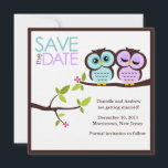 Lavender och Mint Uggla Bröllop Spara Datumet<br><div class="desc">Ett sorgligt par uggla på gren</div>