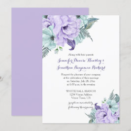 Lavender och Mint Watercolor Peonies Bröllop Inbjudningar