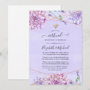 Lavender och Ro Guld Blommigt Virtuella Bröllop Inbjudningar