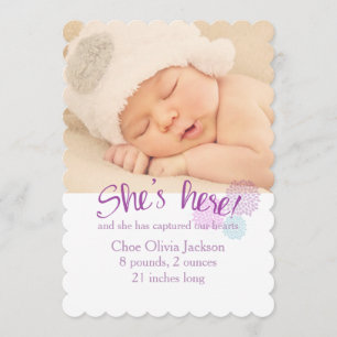 Lavender och Rosa Photo Birth Notice Inbjudningar
