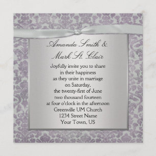 Lavender och Silver Grunge Damask Wedding Invitati Inbjudningar