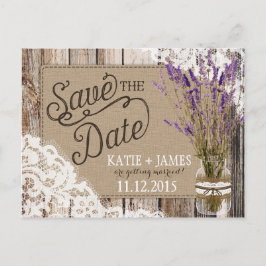 Lavender och Snöre Rustic Wood Planks Spara datume Meddelande Vykort