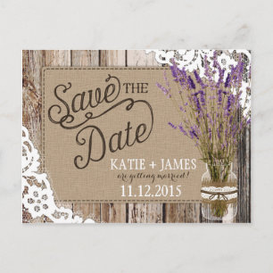 Lavender och Snöre Rustic Wood Planks Spara datume Meddelande Vykort