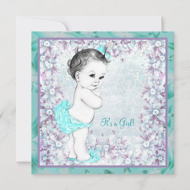Lavender och Teal Blue Baby Shower Inbjudningar (Framsida)