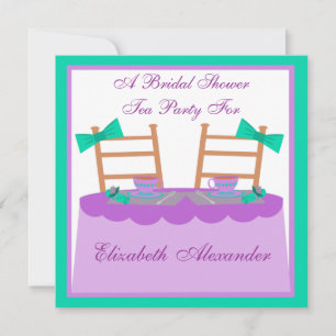 Lavender och Teal Tea Party Möhippa Inbjudningar