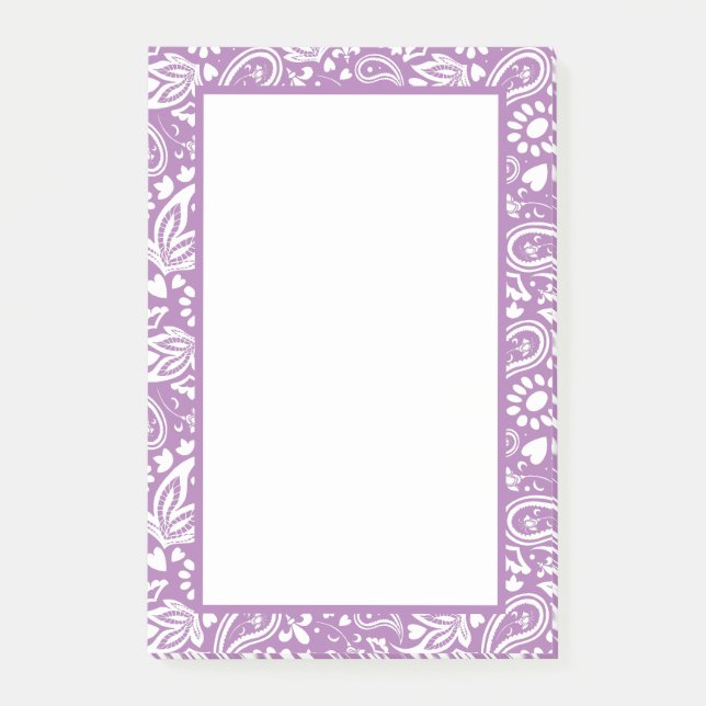 Lavender och White Paisley Patterned Söt Post-it Block (Framsida)