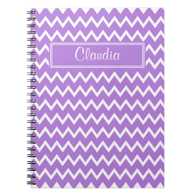 Lavender och White Zigzag Mönster Anteckningsbok Med Spiral (Framsidan)