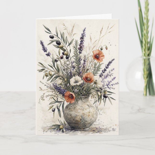 Lavender & Olive Botaniskt Hälsning Medelhavet  Kort (Framsida)