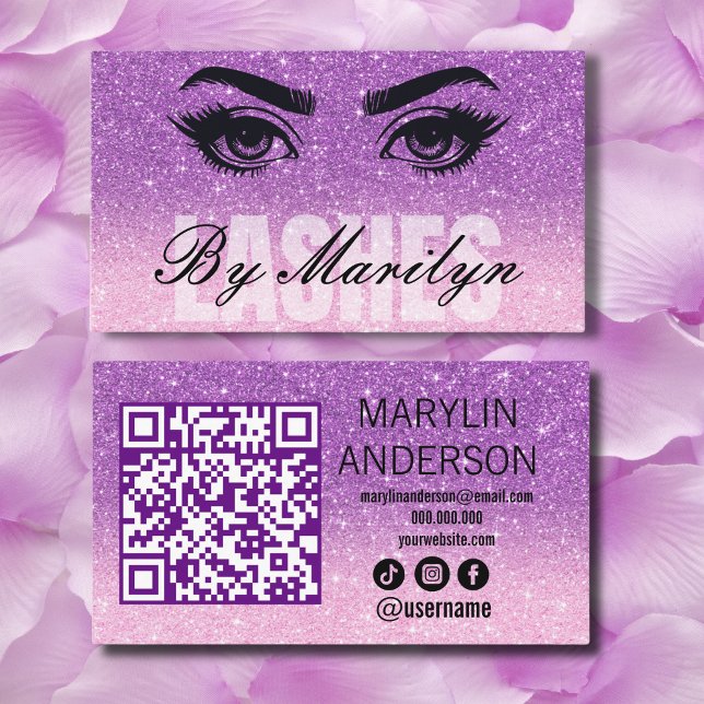 Lavender Ombre Glitter Lash Technician QR Code Visitkort (Skapare uppladdad)