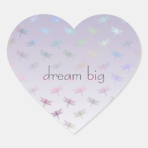 Lavender Ombre Rainbow Dragonflies Hjärtformat Klistermärke