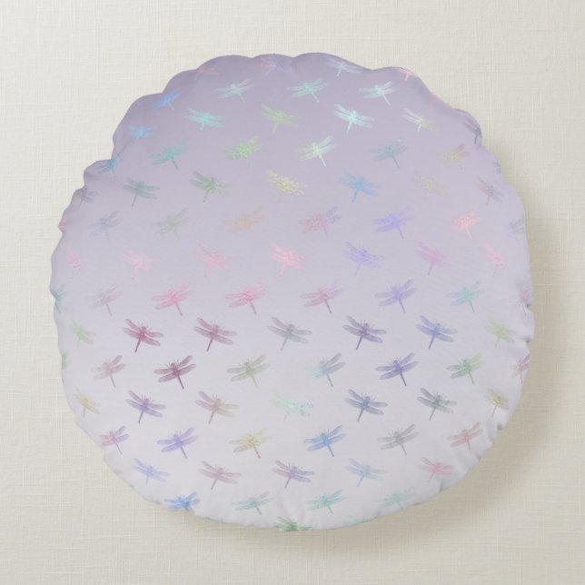 Lavender Ombre Rainbow Dragonflies Rund Kudde (Framsidan)