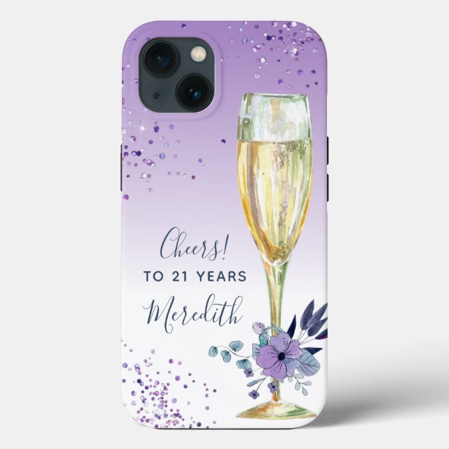 Lavender Ombre Teal Champagne Toast 21:a födelseda (Baksida)