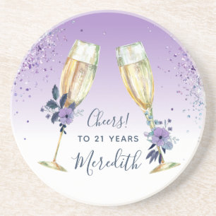Lavender Ombre Teal Champagne Toast 21:a födelseda Underlägg
