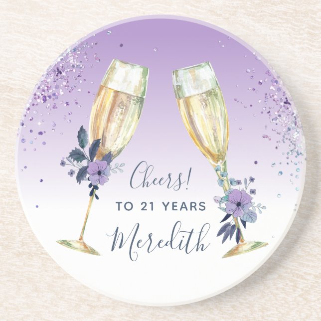 Lavender Ombre Teal Champagne Toast 21:a födelseda Underlägg (Framsidan)