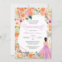 Lavender Orange Peach Blommigt Ro Quinceanera