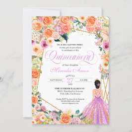 Lavender Orange Peach Blommigt Ro Quinceanera Inbjudningar