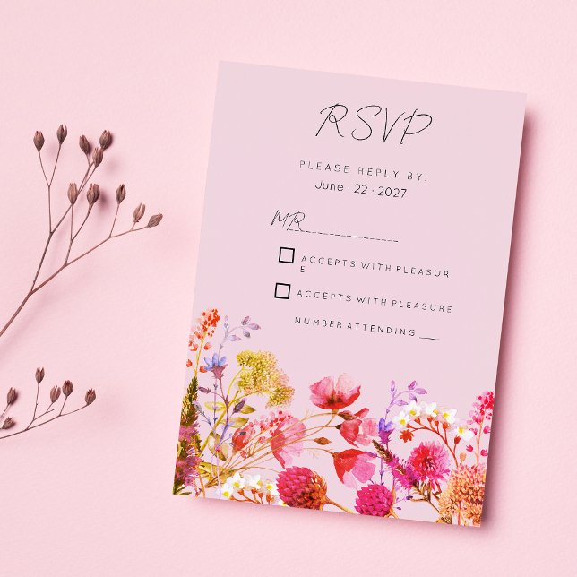 Lavender Orange Pink Yellow Summer Floral RSVP  Inbjudningar (Lavender Orange Pink Yellow Summer Floral RSVP )