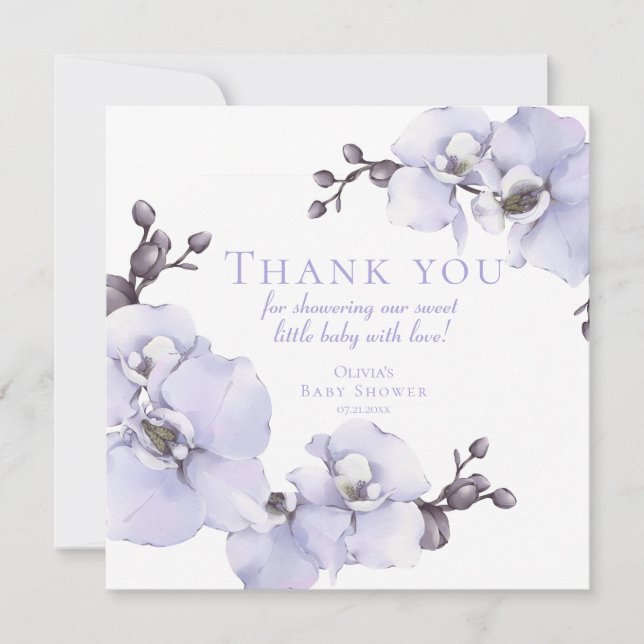 Lavender Orchid Baby Shower Thank You Card  Tack Kort (Framsida)