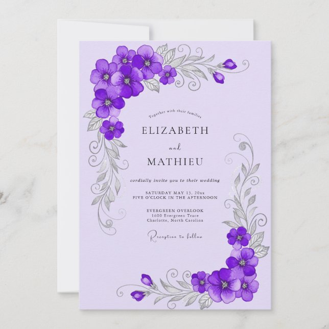 Lavender Ornate Spring Wedding Inbjudningar (Framsida)