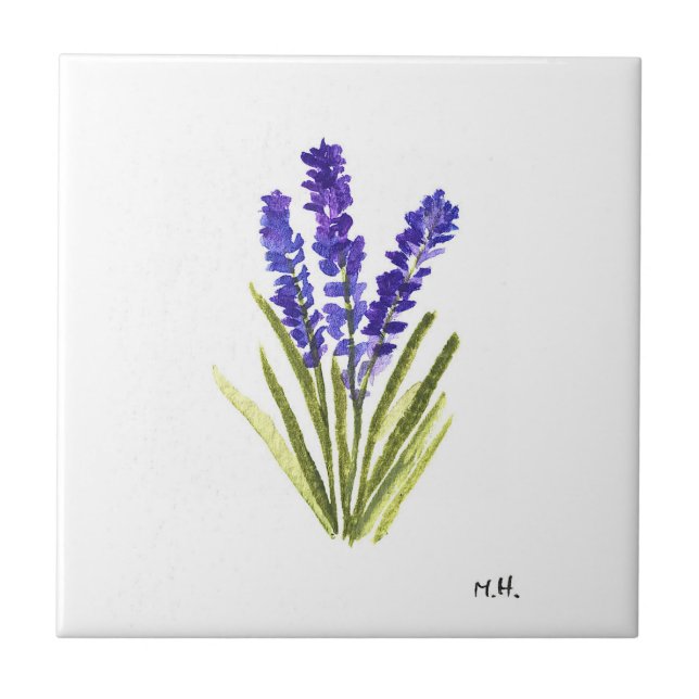 Lavender ört botaniska växter blommor lila cera kakelplatta (Framsidan)