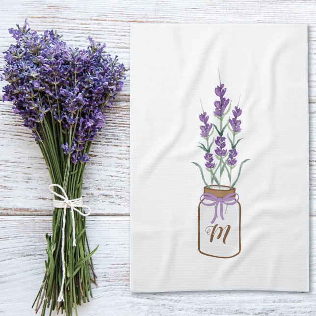 Lavender-Örter i Mason Burk Monogram Kökshandduk (Skapare uppladdad)