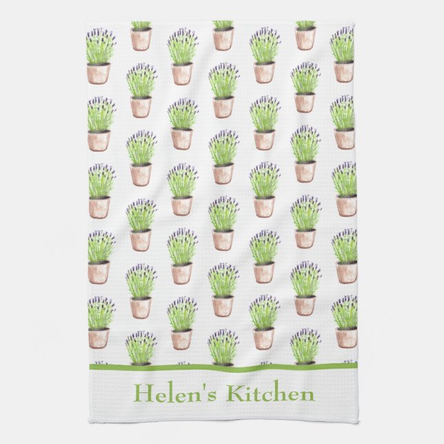 Lavender örtträd Vattenfärg Rustic Kökshandduk (Vertikal)