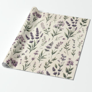 Lavender på Cream Vintage Wrapping Papper Roll Presentpapper
