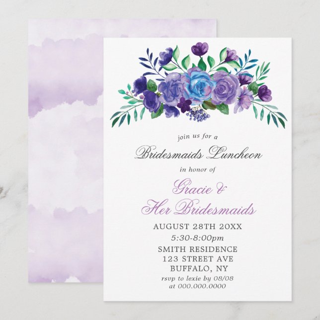 Lavender Paint Blommigt Bridesmaids Luncheon Inbju (Fram/baksida)