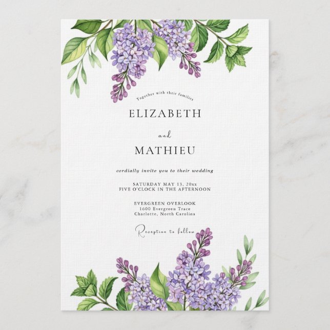 Lavender Painterly Botanical Wedding Inbjudningar (Framsida)