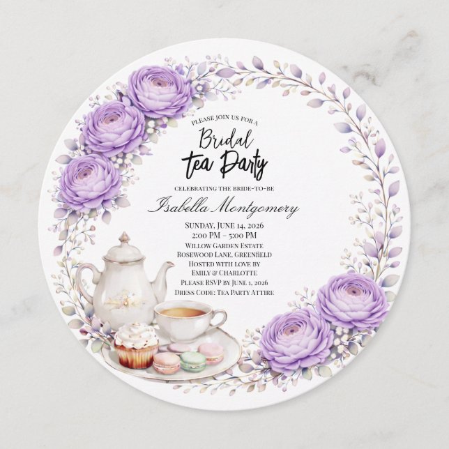 Lavender Palette Tea Party Bridal Shower Inbjudningar (Framsida)