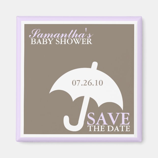 Lavender Parbrella Baby Shower Magnet (Framsidan)