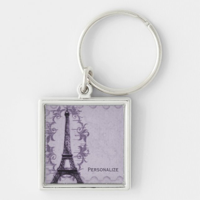 Lavender Paris Grunge Keychain Fyrkantig Silverfärgad Nyckelring (Framsidan)