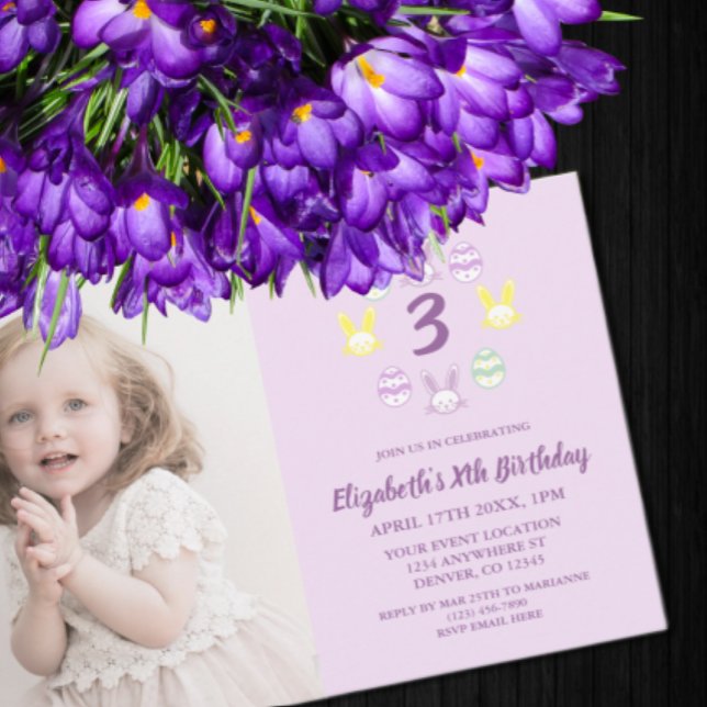 Lavender Påsk 3:e födelsedag Inbjudningar (Skapare uppladdad)