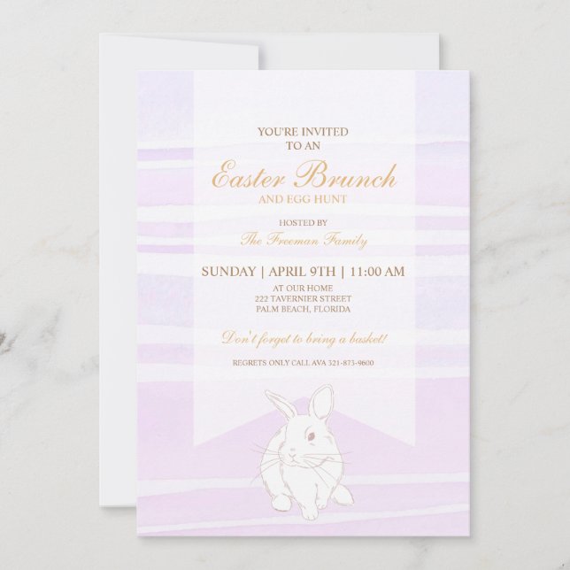Lavender Påsk Brunch & Egg Hunt Bunny Inbjudningar (Framsida)