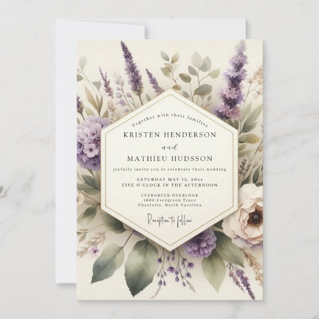 Lavender Pastoral Bloom Wedding Inbjudningar (Framsida)