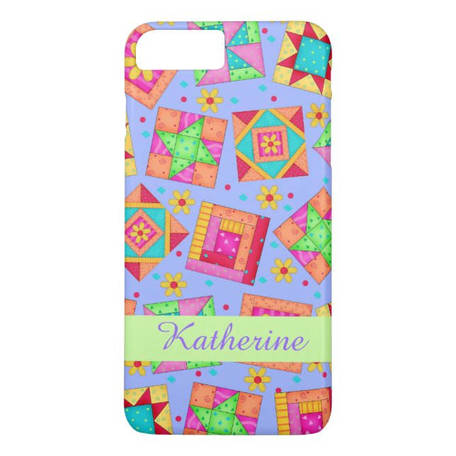 Lavender Patchwork Quilt Art Namn Personlig Case-Mate iPhone Skal (Baksida)