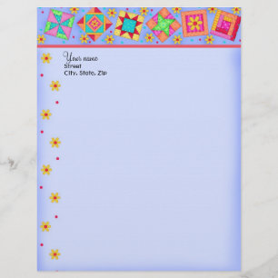 Lavender Patchwork Quilt Blocks Letterhead Brevhuvud