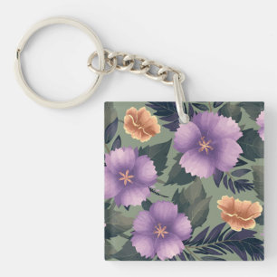 Lavender & Peach Flowers på Oliv grönt bakgrund