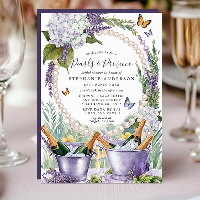 Lavender Pearls och Prosecco Garden Möhippa Inbjudningar (Skapare uppladdad)