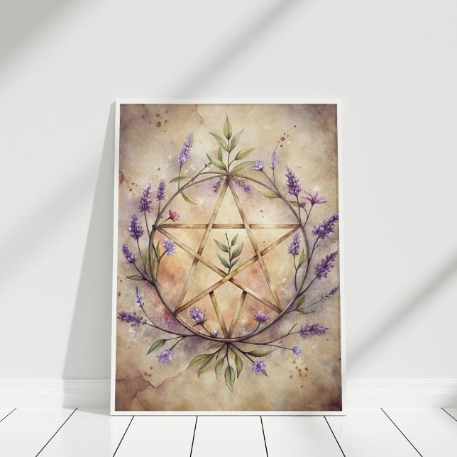 Lavender Pentacle Wall Art - Soft Witch Home Decor Poster (Lavender Pentacle Wall Art - Soft Witch Home Decor in a white frame)