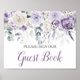 Lavender Peonies White Roses Sign Our Guest Book Poster