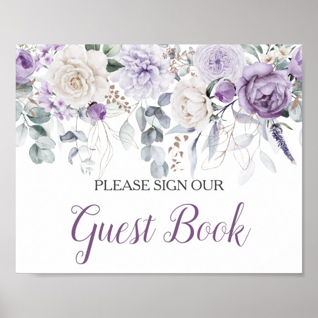 Lavender Peonies White Roses Sign Our Guest Book Poster (Framsidan)