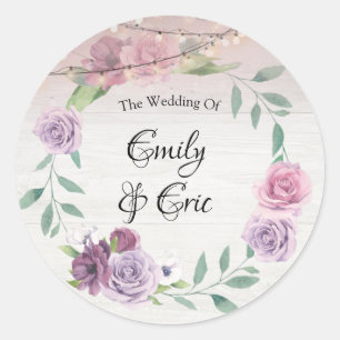 Lavender Peony Wood String Ljus Bröllop Runt Klistermärke