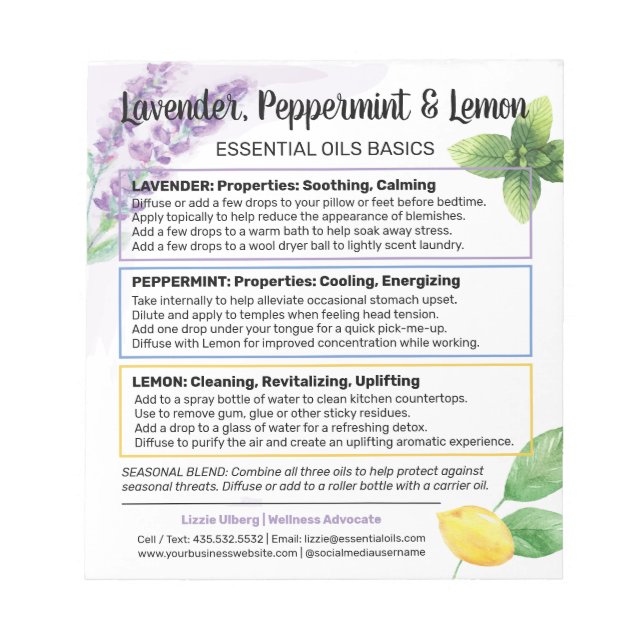 Lavender, Peppermynt & Lemon Essential Oil Guide Anteckningsblock (Framsida)