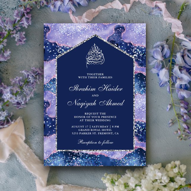 Lavender Periwinkle Marble Arch Muslim Bröllop Inbjudningar (Skapare uppladdad)